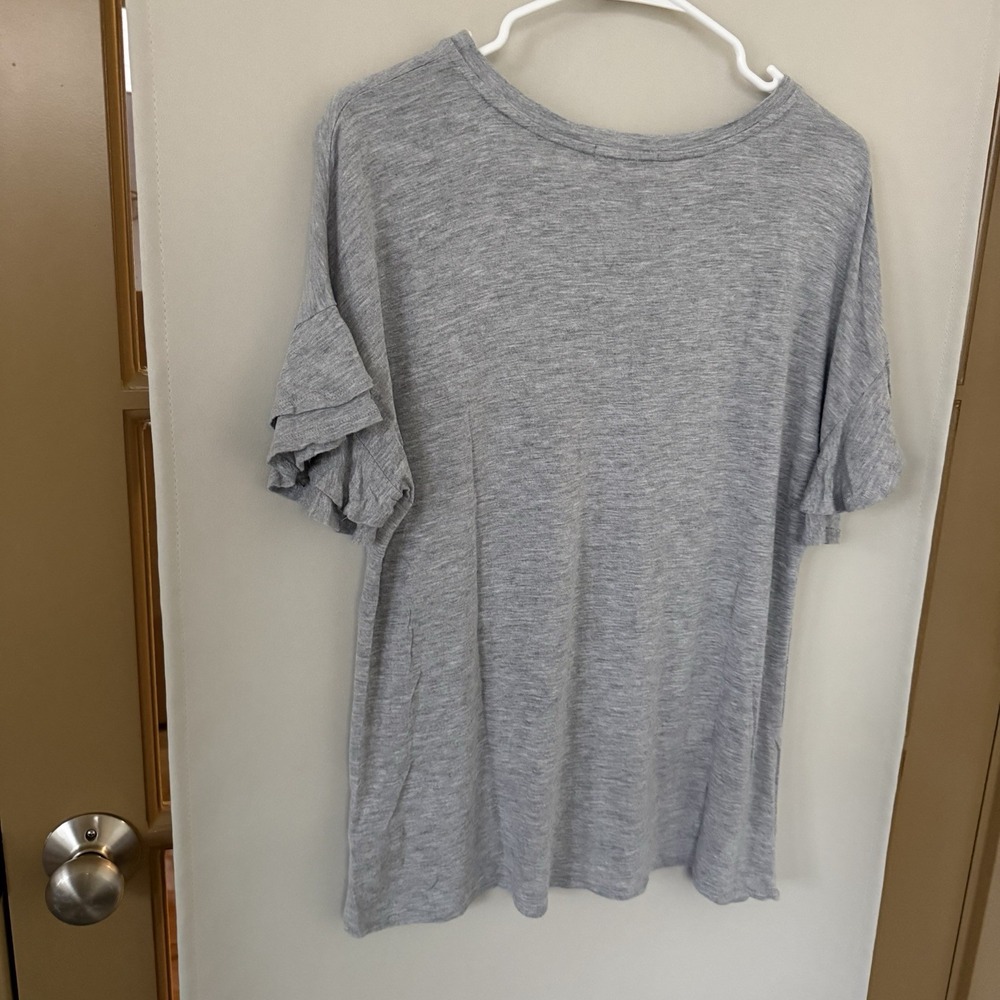 Democracy Womens Large Grey Pineapple Sequins Short Ruffle Sleeve Tee T-Shirt - Picture 5 of 9